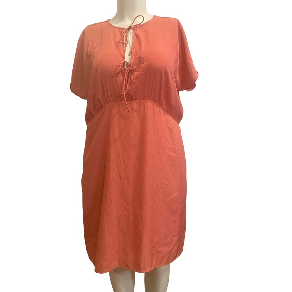 Universal Thread Pink Coral Short Sleeve Tie Front Keyhole‎ Shift Dress XL NEW